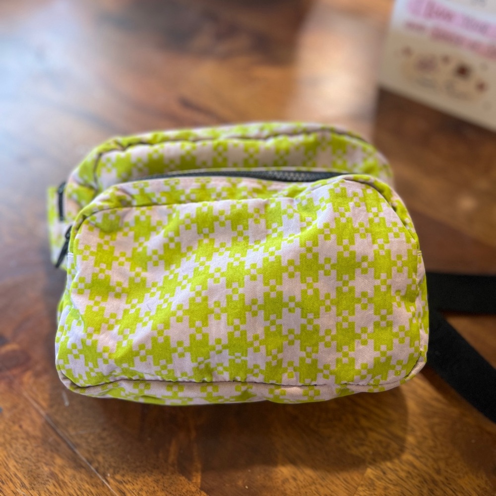 BAGGU pink pistachio pixel gingham fanny pack